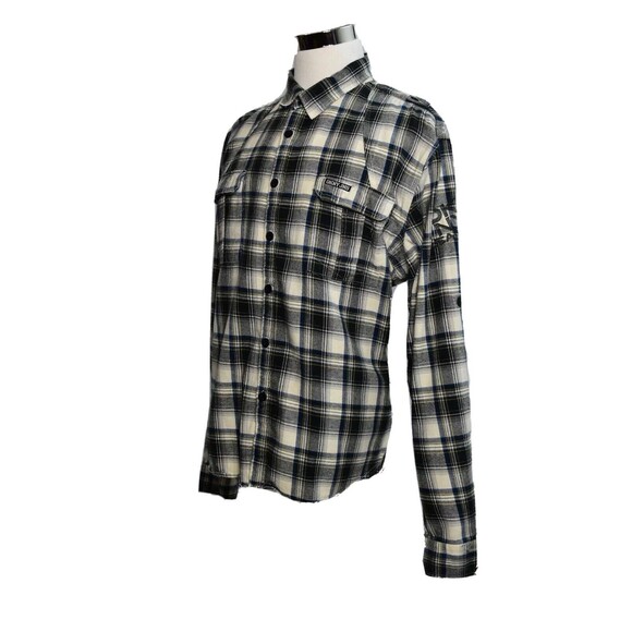 DKNY JEANS Men’s Flannel Button Down Casual Shirt 2XL Roll Up Long Sleeves Gray - Picture 2 of 12